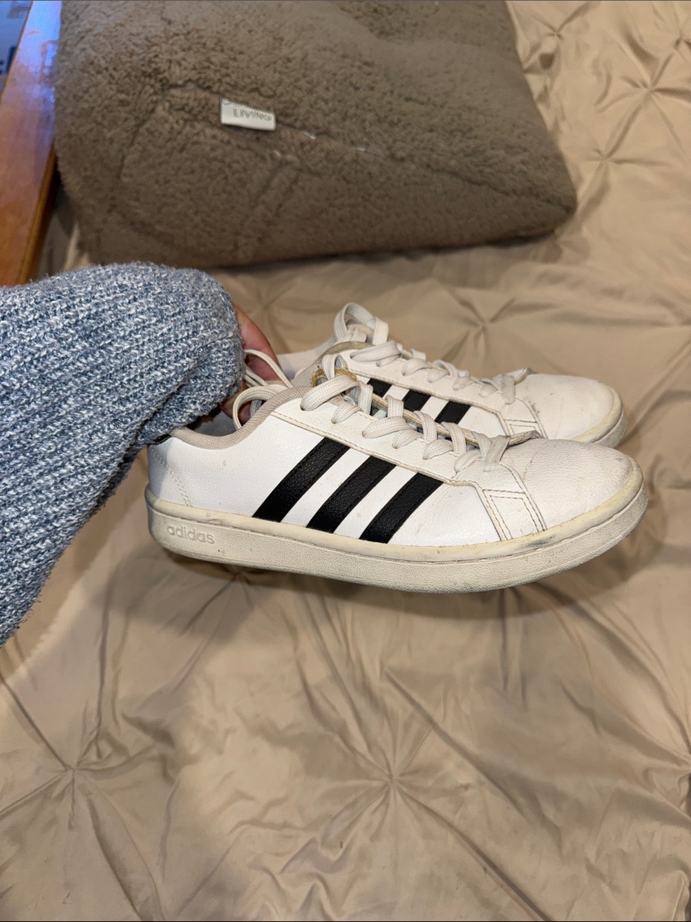 adidas White Sneakers with Black Three-Stripes